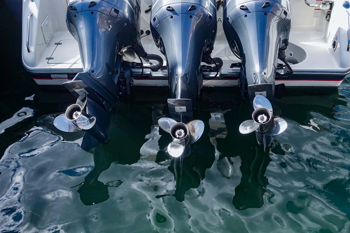Close up of boat motors